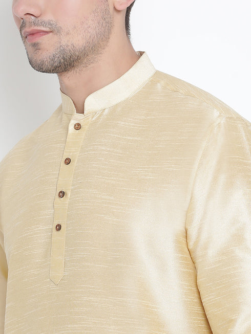 Vastramay Vastramay Men's Gold Silk Blend Curved Kurta Dhoti Set